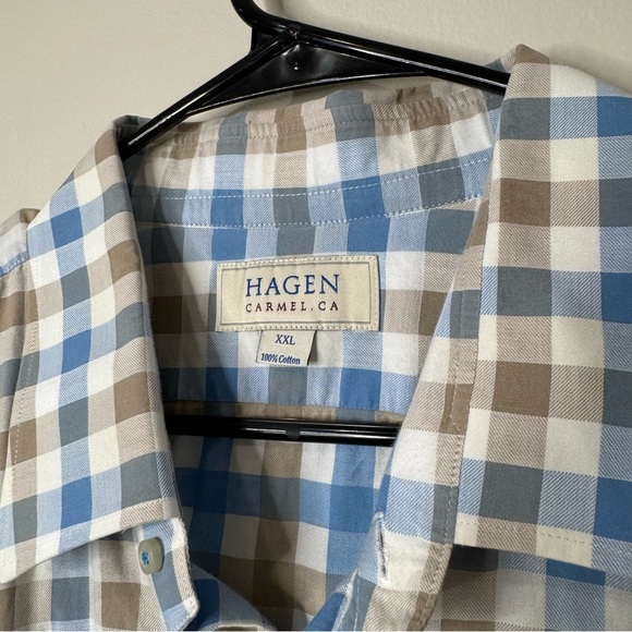 Hagen Carmel 100% Cotton Blue White Check Business Casual Button Down Shirt XXL - Picture 4 of 8